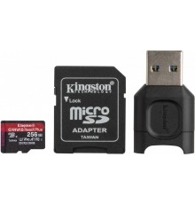 Карта памяти Kingston microSDXC 256Gb MLPMR2/256GB UHS-II Class U3 V30 A2, чтение  285 Мб/с, с адаптером и USB-ридером                                                                                                                                    