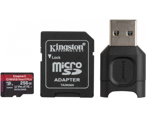 Карта памяти Kingston microSDXC 256Gb MLPMR2/256GB UHS-II Class U3 V30 A2, чтение  285 Мб/с, с адаптером и USB-ридером