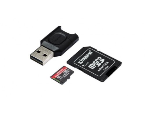 Карта памяти Kingston microSDXC 256Gb MLPMR2/256GB UHS-II Class U3 V30 A2, чтение  285 Мб/с, с адаптером и USB-ридером