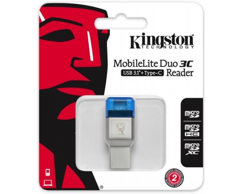 Картридер Kingston FCR-ML3C microSD/microSDHC/microSDXC, USB 3.1+USB Type-C, внешний, серебристый