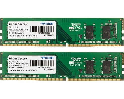 Оперативная память 8GB Patriot Signature PSD48G2400K (2x4Gb KIT) DDR4, 2400 MHz, 19200 Мб/с, CL17, 1.2 В (DIMM)