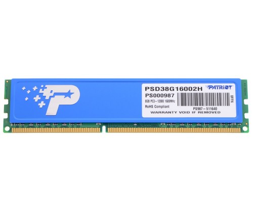 Оперативная память 8GB Patriot Signature PSD38G16002H DDR3, 1600 MHz, 12800 Мб/с, CL11, 1.5 В (DIMM)