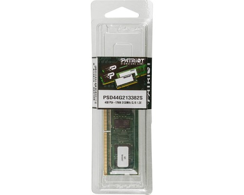 Оперативная память 4GB Patriot Signature PSD44G213382S DDR4, 2133 MHz, 17000 Мб/с, CL15, 1.2 В (SO-DIMM)