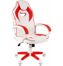 Игровое кресло Chairman game 16 компьютерное, до 120 кг, экокожа/ткань/пластик, цвет  белый/красный                                                                                                                                                       
