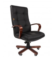 Офисное кресло Chairman 424 WD для руководителя, до 120 кг, натуральная кожа/дерево/металл, цвет  черный                                                                                                                                                  