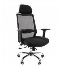 Офисное кресло Chairman 555 LUX для руководителя/оператора, до 120 кг, сетка/ткань/металл/пластик, цвет  черный                                                                                                                                           