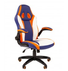 Игровое кресло Chairman game 15 MIXCOLOR компьютерное, до 120 кг, экокожа/пластик, цвет  синий/белый/оранжевый                                                                                                                                            