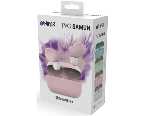 Наушники Hiper TWS SAMUN HTW-APX1 Pink беспроводные, вставные, 20-20000 Гц, USB Type-C, 2x40 мАч, 300 мАч, Bluetooth 5.0, с микрофоном, розовые