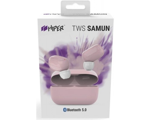 Наушники Hiper TWS SAMUN HTW-APX1 Pink беспроводные, вставные, 20-20000 Гц, USB Type-C, 2x40 мАч, 300 мАч, Bluetooth 5.0, с микрофоном, розовые