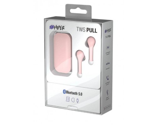 Наушники Hiper TWS Pull HTW-MX3 Pink беспроводные, вставные, 20-20000 Гц, Micro-USB, 2x40 мАч, 400 мАч, Bluetooth 5.0, IP54, с микрофоном, розовые