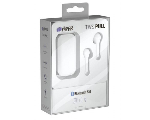 Наушники Hiper TWS Pull HTW-MX2 White беспроводные, вставные, 20-20000 Гц, Micro-USB, 2x40 мАч, 400 мАч, Bluetooth 5.0, IP54, с микрофоном, белые