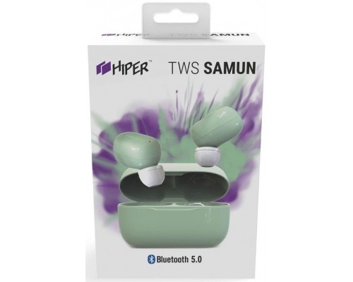 Наушники Hiper TWS SAMUN HTW-APX4 Green беспроводные, вставные, 20-20000 Гц, USB Type-C, 2x40 мАч, 300 мАч, Bluetooth 5.0, с микрофоном, мятные