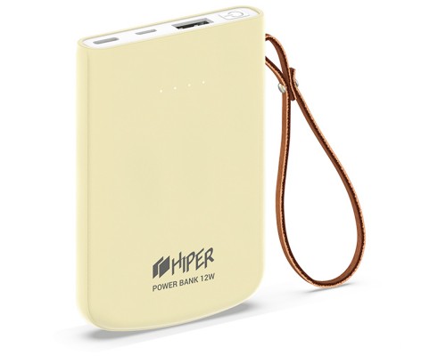 Внешний аккумулятор HIPER Travel5k Lemon 5000 мАч, USB/microUSB/USB Type-C, 2.1 А, 12 В, индикатор заряда, светло-лимонный