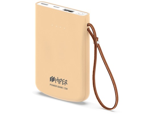 Внешний аккумулятор HIPER Travel5k Peach 5000 мАч, USB/microUSB/USB Type-C, 2.1 А, 12 В, индикатор заряда, персиковый