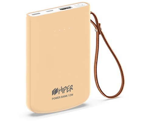 Внешний аккумулятор HIPER Travel5k Peach 5000 мАч, USB/microUSB/USB Type-C, 2.1 А, 12 В, индикатор заряда, персиковый