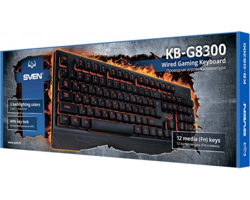 Клавиатура Sven KB-G8300 мембранная, проводная, 104 кн, USB, 3 цвета подсветки, черная