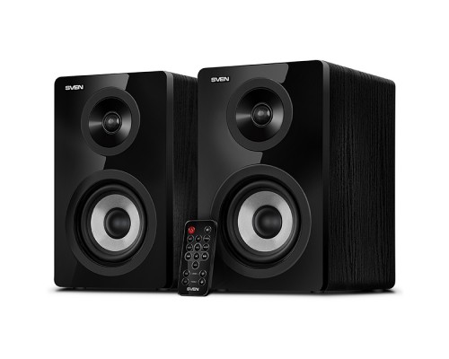 Колонки Sven SPS-750 стерео, 2.0, 40-25000 Гц, 50 Вт, Bluetooth, сеть 220 В, пульт ДУ, разъем для наушников, MDF черный