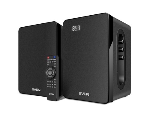 Колонки Sven SPS-710 2.0, стерео, 40-22000 Гц, 40 Вт, Bluetooth, USB/SD, FM-радио, пульт ДУ, будильник, цвет  MDF черный