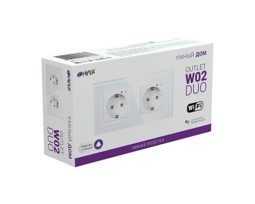 Умная розетка Wi-Fi HIPER IoT Outlet W02 Duo WiFi 2.4 ГГц, 802.11 b/g/n, 100-250 В, 16 А, 3.8 кВт, ЕВРО Shuko, 2 модуля, iOS, Android, белая