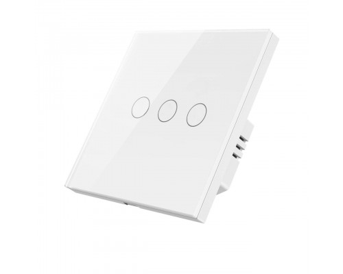 Умный WiFi выключатель HIPER IoT Switch T03W встраиваемый, 2.4 ГГц, 802.11 b/g/n, 100-240В, 50Гц, 150/600Вт, до 150 LED ламп, до 600 ламп накаливания, 3 сенс.кнопки, белый