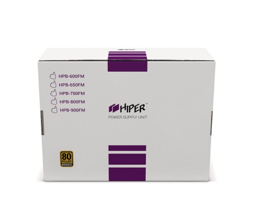 Блок питания PSU HIPER HPB-650FM (ATX 2.31, 650W, ActivePFC, 140mm fan, Full-modular, Black), 80+, BOX