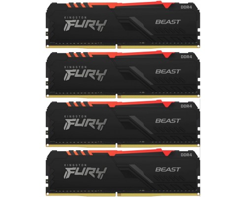 Оперативная память Kingston 64GB 3000MHz DDR4 CL15 DIMM (Kit of 4) 1Gx8 FURY Beast RGB