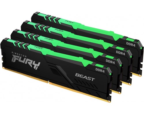 Оперативная память Kingston 64GB 3000MHz DDR4 CL15 DIMM (Kit of 4) 1Gx8 FURY Beast RGB