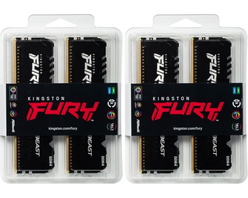 Оперативная память Kingston 64GB 3000MHz DDR4 CL15 DIMM (Kit of 4) 1Gx8 FURY Beast RGB