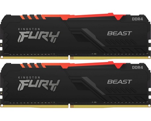 Модуль памяти KINGSTON Fury Beast Gaming DDR4 Общий объём памяти 16Гб Module capacity 8Гб Количество 2 3200 МГц Радиатор Множитель частоты шины 16 1.35 В RGB черный KF432C16BBAK2/16