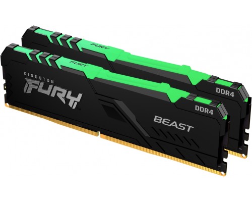 Модуль памяти KINGSTON Fury Beast Gaming DDR4 Общий объём памяти 16Гб Module capacity 8Гб Количество 2 3200 МГц Радиатор Множитель частоты шины 16 1.35 В RGB черный KF432C16BBAK2/16