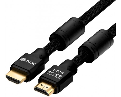 Кабель GCR 9.0m HDMI версия 2.0, HDR 4:2:0, Ultra HD, 4K 60 fps 60Hz/5K*30Hz, 3D, AUDIO, 18.0 Гбит/с, 28/28 AWG, OD7.8mm, тройной экран, черный нейлон, AL корпус черный, фер.кольца, GCR-52194