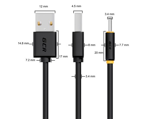 Адаптер Greenconnect 1,0 м переходник питания 5V -гибкий  USB AM / DC Jack 3.5mm, GCR-50881