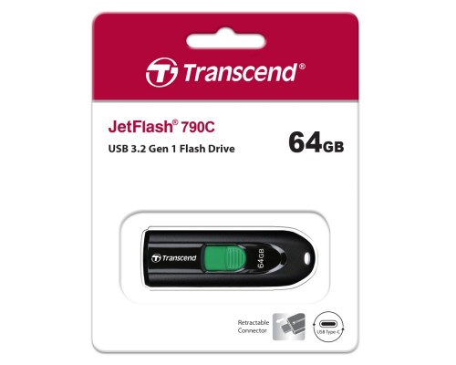 Накопитель USB Transcend 64GB JetFlash 790 (Black) type-C USB 3.2