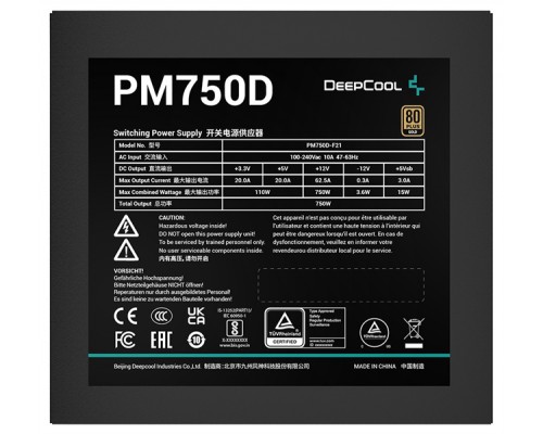 Блок питания Deepcool PM750-D (ATX 2.4, 750W, PWM 120mm fan, Active PFC, 80+ GOLD) RET