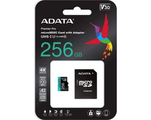 Карта памяти MICRO SDXC 256GB W/AD. AUSDX256GUI3V30SA2-RA1 ADATA