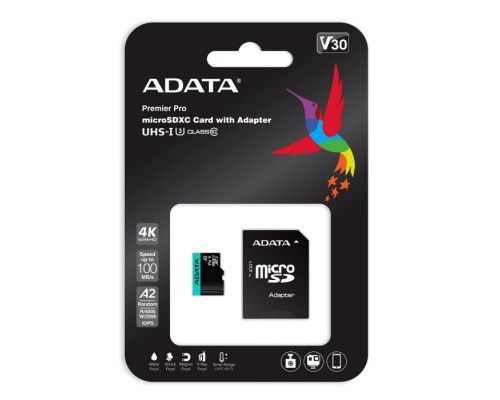 Карта памяти MICRO SDXC 256GB W/AD. AUSDX256GUI3V30SA2-RA1 ADATA