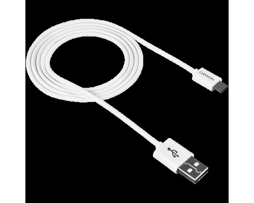 Кабель CANYON UM-1 Micro USB cable, 1M, White, 15*8.2*1000mm, 0.018kg