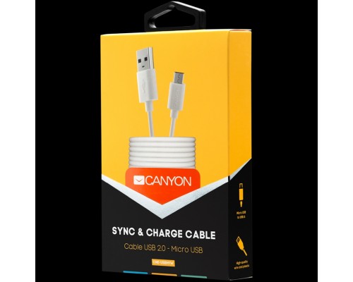 Кабель CANYON UM-1 Micro USB cable, 1M, White, 15*8.2*1000mm, 0.018kg