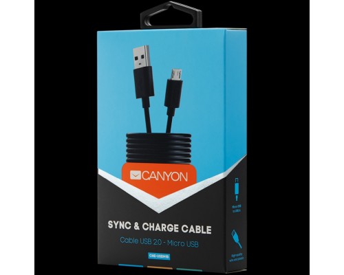 Кабель CANYON UM-1 Micro USB cable, 1M, Black, 15*8.2*1000mm, 0.018kg