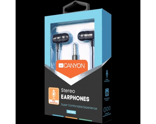 Гарнитура CANYON EP-3 Stereo earphones with microphone, Dark gray, cable length 1.2m, 21.5*12mm, 0.011kg