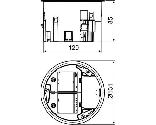 Монтажная коробка для лючка GES R2 120х85 мм (пустая, суппорт 1+1, полиамид), MT R2 1-1, кратность поставки 1 шт.