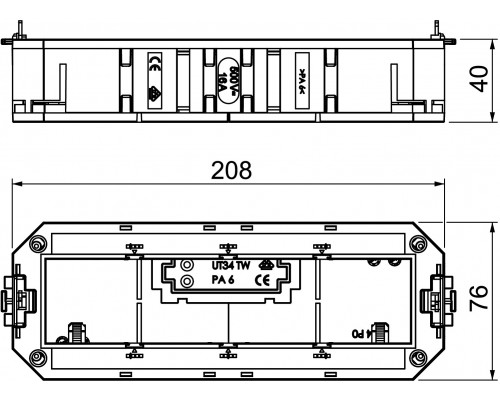 Монтажная коробка UT4 для установки в лючок с накладкой для 4xModul45 (полиамид,черный), UT4 45 4, кратность поставки 1 шт.