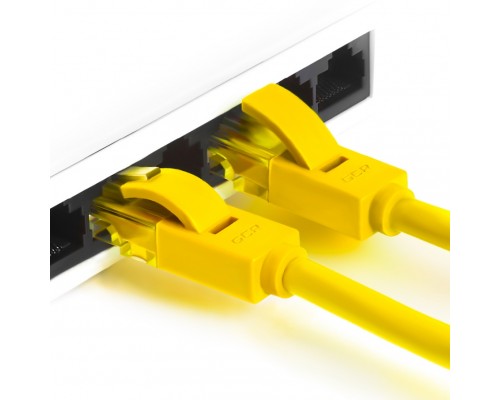 Патчкорд Greenconnect  прямой, малодымный LSZH 2.0m UTP кат.5e, желтый, 24 AWG, литой, ethernet high speed 1 Гбит/с, RJ45, T568B, GCR-50703
