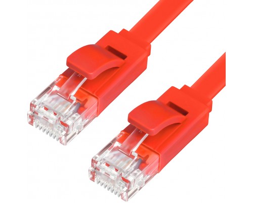 Патчкорд Greenconnect  PROF плоский прямой 0.15m, UTP медь кат.6, красный, 30 AWG, GCR-LNC624-0.15m, ethernet high speed 10 Гбит/с, RJ45, T568B