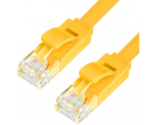 Патчкорд Greenconnect  PROF плоский прямой 0.15m, UTP медь кат.6, желтый, позолоченные контакты, 30 AWG, GCR-LNC622-0.15m, ethernet high speed 10 Гбит/с, RJ45, T568B
