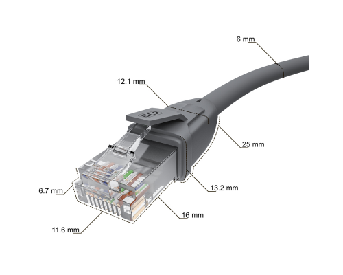 Патчкорд Greenconnect  прямой 0.2m UTP кат.6, серый, 24 AWG, литой, GCR-52949, ethernet high speed, RJ45, T568B