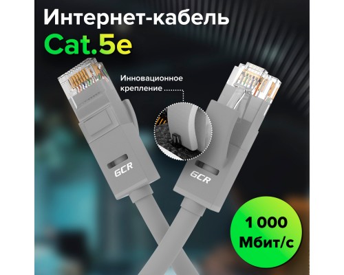 Патчкорд GCR  прямой 25.0m UTP кат.5e, серый, позолоченные контакты, 24 AWG, литой, GCR-50803, ethernet high speed 1 Гбит/с, RJ45, T568B