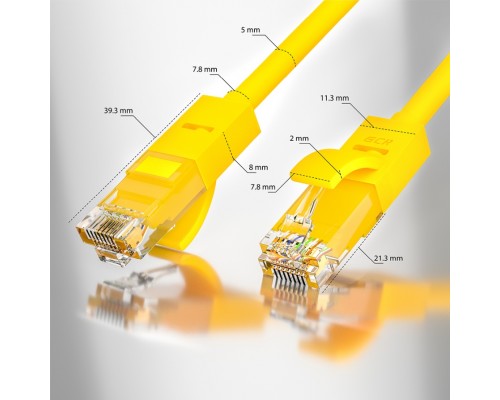 Патчкорд GCR  прямой 4.0m UTP кат.5e, желтый, позолоченные контакты, 24 AWG, литой, GCR-LNC02-4.0m, ethernet high speed 1 Гбит/с, RJ45, T568B