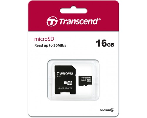 Карта памяти MicroSDHC 16Gb Transcend TS16GUSDHC10 Class10 UHS-I U1 R30 + Adapter