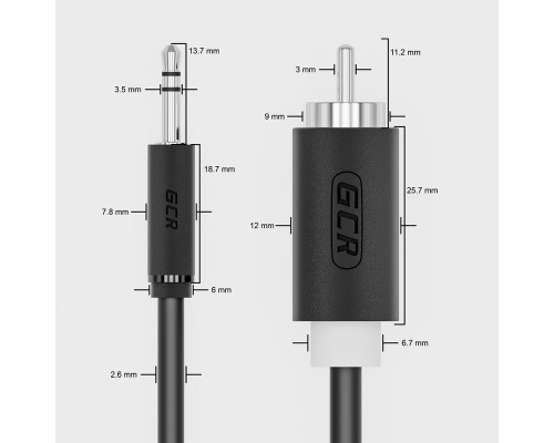 Кабель-переходник аудио Greenconnect 1.0m jack 3,5mm / 2 х RCA , черный, M/M, GCR-51723